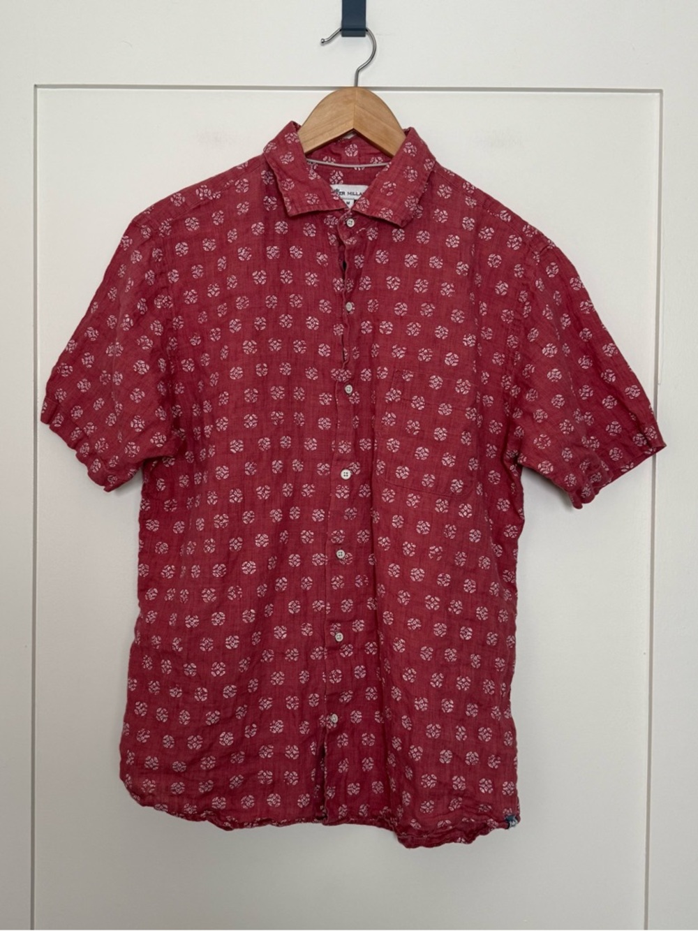 Peter Millar Red Short-Sleeve Button-Down with White Floral Motif